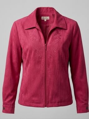 Northern Reflections Pink Embroidred Full Zip Women's Spring Blazer/Jacket Sz L
